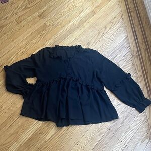 SHEIN Privé Plus Frill Trim black Flounce Sleeve Blouse size 2xl
